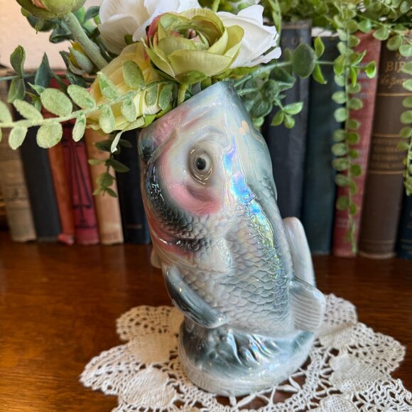 Vintage Large Mouth Bass Vase Iridescent - Picture 7 of 17